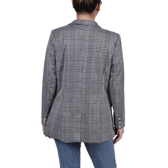 NY COLLECTION Petite Long Sleeve Ponte White and Black Plaid Suit Jacket NWT - Picture 2 of 5